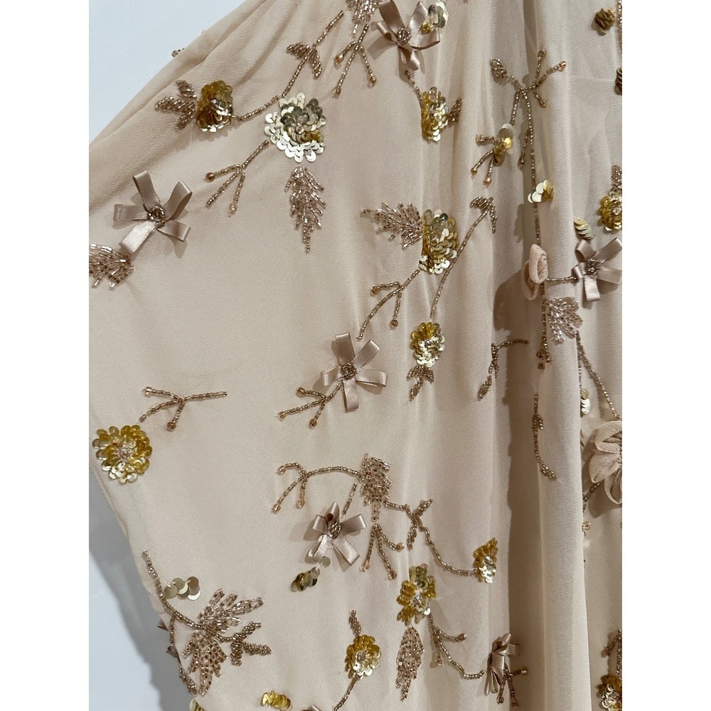 NWT Mac Duggal Floral Embellished Kaftan Gown in Nude Gold Size 12 Fairy Boho - Picture 11 of 16